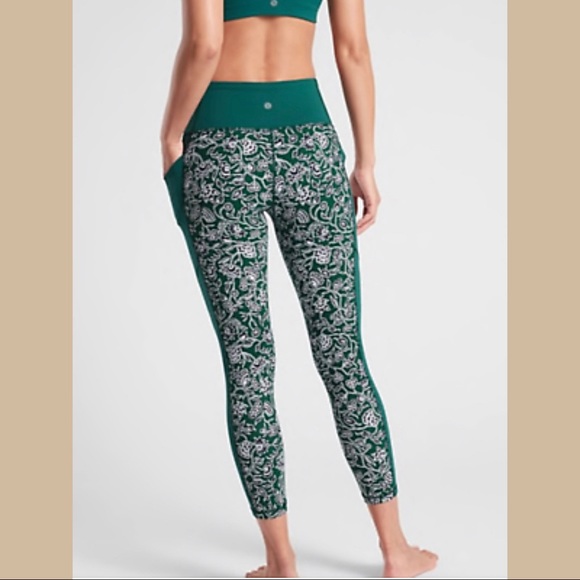 Athleta Affirmation Kamal Green and White Floral Leggings - Picture 6 of 6